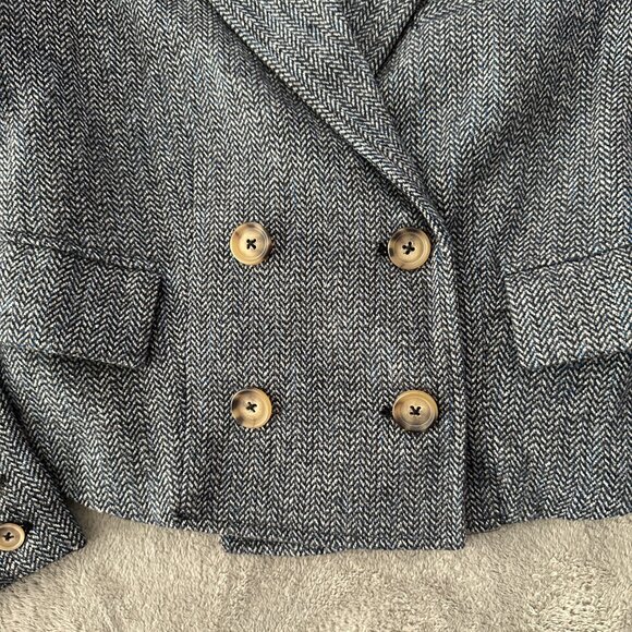 Free People Tailored Heritage Double Breasted Blazer Blue SMALL Herringbone - Picture 3 of 6